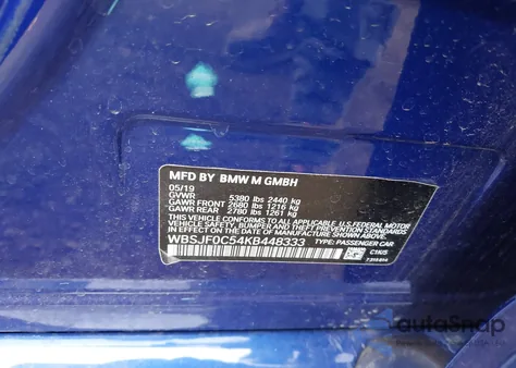 2019 BMW M5 Competition from USA, damaged, VIN WBSJF0C54KB448333